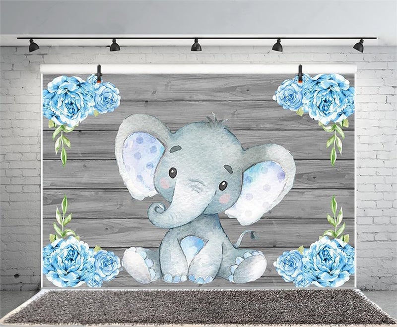 AOFOTO 8x6ft Rustic Grey Wood Elephant Backdrop Boy Baby Shower Party Decoration Photography Background Watercolor Flower Cartoon Animal Photo Studio Props Newborn Infant Kid Child Birthday Banner - Image 5
